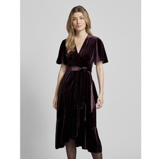 Lauren Ralph Lauren sz 14 Velvet Flutter Sleeve Belted Midi Dress Purple