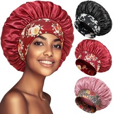 3 Pack Satin Bonnet Silk Hair Bonnet for Sleeping, Sleep Bonnets for Women La...