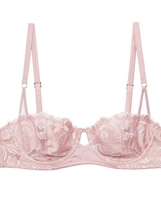 Fleur Du Mal Rose Pink Silk-Blend Embroidered Underwire Soft Balconette Bra 30G