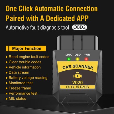 V020 OBD2 Car Scanner Bluetooth Diagnostic Tool Read/Clear Fault Codes, Vehicle