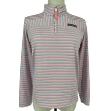 Vineyard Vines Sankaty Stripe Quarter Zip Pullover Top Women's Size L Pink Blue