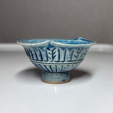 Blue Ceramic Choko Cup, Delicate Antiques, Light Chip Damage Used