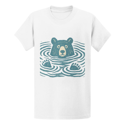 Minimalist Linocut Bear T-Shirt - Pastel Nature Art Style Vintage Graphic Tee