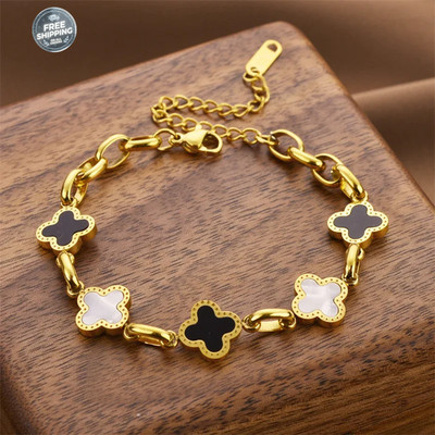 Women's Fashion Titanium Steel Four-leaf Clover Bracelet Adjustable Charm