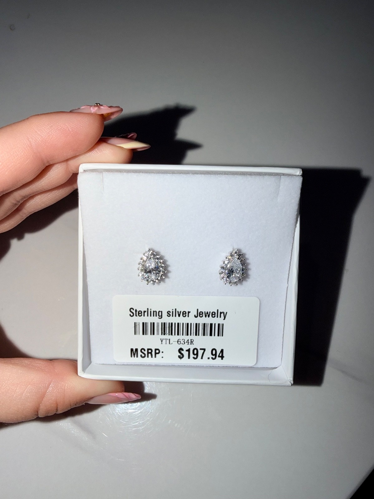 925 Sterling Silver Pear Cut Halo Stud Earrings – New in Box