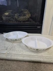 Vintage Oval Glasbake Green Crazy Daisy Divided Casserole Dish Lot Of 2