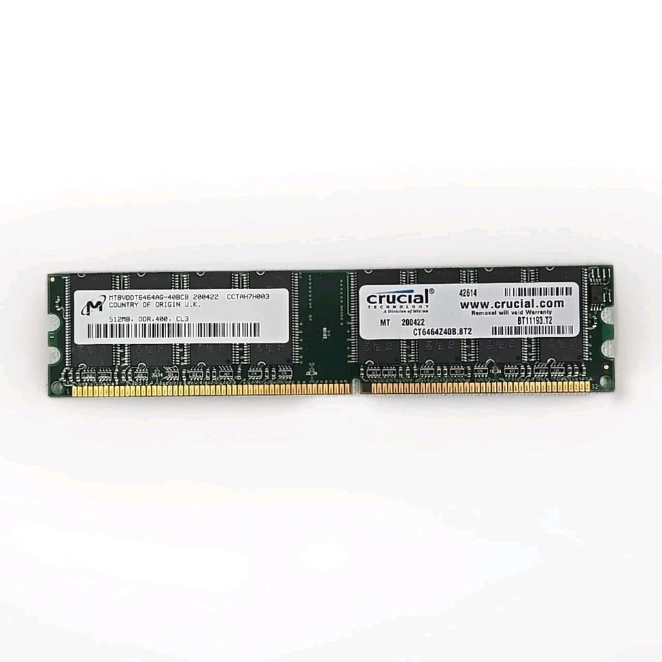 Crucial Micron 512MB DDR PC2700 333Mhz CL2.5 Desktop Memory CT6464Z40B.8T2 - Image 2 of 3