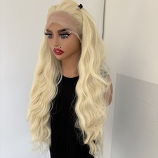Long Wavy Lace Front Wigs Pre Plucked Blonde Heat Resistant Synthetic Hair