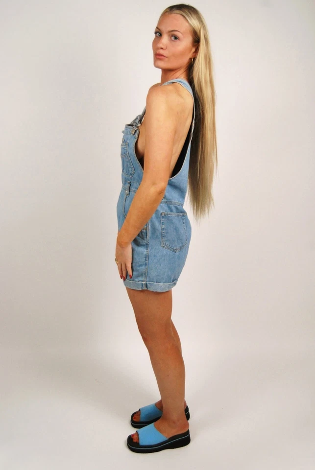 80s Shorts Overalls (S) small blue denim vintage lightwash bibs shortalls cuffed - Image 2 of 4