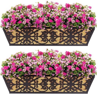 2 Pack 24 Inch Window Boxes Planters Railing Planter Box with Adjustable Bracket