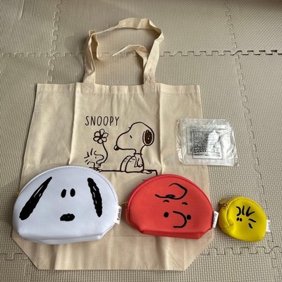 SNOOPY Tote bag(14.37x13.97'')/Pouch*3(7.08'',6.29'',3.34'')/Zipper Bag(3.93'') set