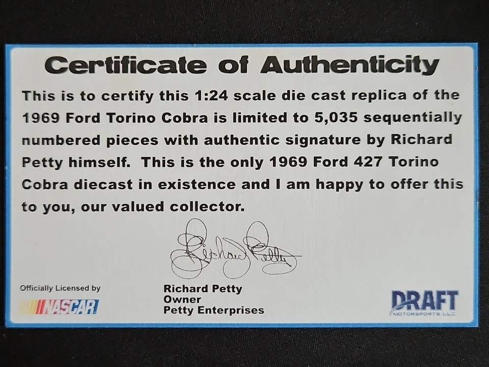 MOTORSPORTS AUTHENTICS 1969 FORD TORINO COBRA SIGNED BY RICHARD PETTY 1:24 - Image 4 of 4