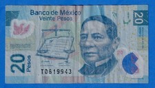 Mexico 20 Pesos 2012  P-122u Well Circulated Note  Serie U    T0619943