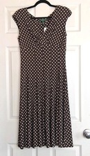 Lauren Ralph Lauren Coffee Brown Cream Polka Dots Sleeveless Sheath Dress 10