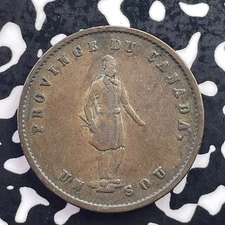 1852 Lower Canada Quebec Un Sou 1/2 Penny Token Lot#C5931