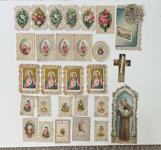 28 Antique Religious Canivet Paper Lace Holy Prayer Cards Lot