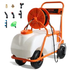 Battery Powered Lawn Sprayer on Wheel,0-90 PSI Adjustable Pressure,15 Gallon Tan
