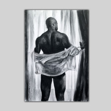 Male Figure Original Baroque Charcoal Drawing – Man Back Study Unframed