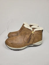 Easy Spirit Womens Epic Brown Faux Leather Zip Ankle Boots Shoes Size 7 Wide