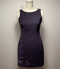VTG 90s Laundry by Shelli Segal Plum Mini Dress Floral Embroidery Y2K Sz 2 RARE