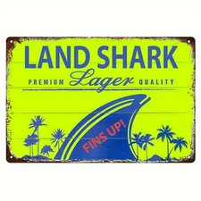 Retro Land Shark Metal Sign Fins Up Neon Yellow Beach Wall Art for Bar Man Cave