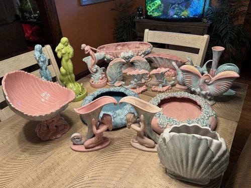 Vintage Haeger Pottery Art Ceramic Lot Pink Blue Mid Century Planters Figures