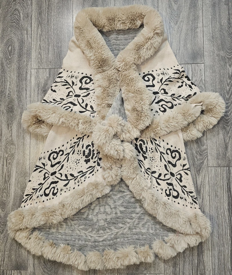 Poncho con capa de cuello de piel sintética para mujer Maxi chaqueta cálida de gran tamaño banquete noche