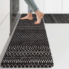 Anti Fatigue Mats for Kitchen Floor 17"x47"+17"x29", Black Boho Kitchen Rugs ...
