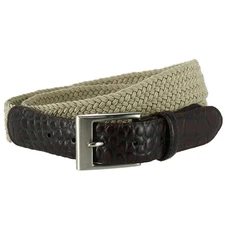 CTM Men's Braided Elastic Stretch Belt with Croc Print End Tabs