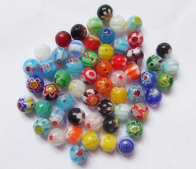 30pz misti perline tondo vetro lampwork millefiore 6mm colore vari