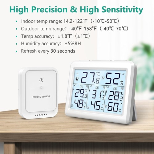 Digitales Thermometer Hygrometer mit 3 Sensoren LCD Hintergrundbeleuchtung - Bild 6 von 11
