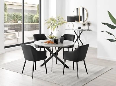 Novara Grey Concrete Effect Round Dining Table 120cm and 4 Calla Chairs Set