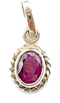 925 Sterling Silver Pendant, Studded with 6.5x5 MM Oval Shape Ruby