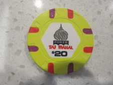 $20 Taj Mahal Poker Chip Yellow + FREE Mystery Las Vegas Poker Chip