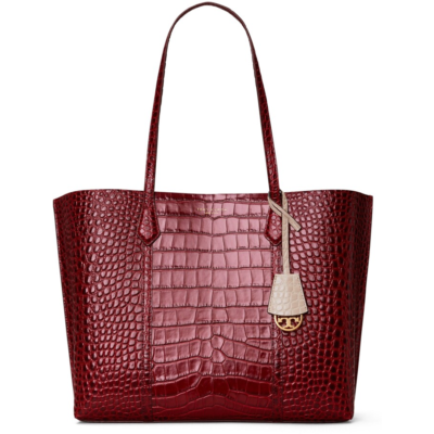 【7/11出品終了】Tory Burch トートバッグ ベージュ/レッド Tory Burch Perry Croc Embossed Three Compartment Tote Bag Red