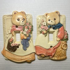Vintage 2 Mama Teddy Bear Ceramic Light Switch Plate/Cover Takahashi GrannyCore