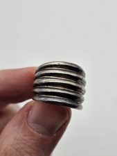 Vintage Modernist Ribbed Sterling Silver .925 Wide Band Ring Size 7