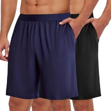 Men's Pajama Shorts Soft Comfy Sleep Bottoms 2 Pack Casual Lounge Sleepwear