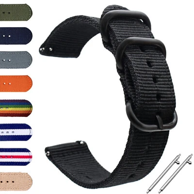 Starkes Nylon Uhrenarmband 18 | 20 | 22 | 24 mm Textil Stoff Ersatz Band Schwarz - Bild 1 von 4