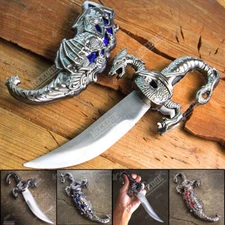 2 COLORS 10" FANTASY DRAGON DAGGER W/ SHEATH INLAY Metal Blade Knife Sword