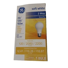 GE Soft White 20/135/155watts 3 Way Security Light Bulb A21 Shape E26 screw Base