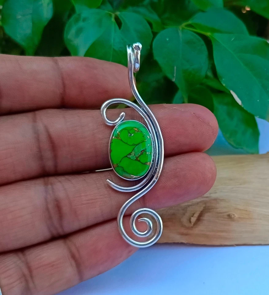 Grün Kupfer Türkis Anhänger 925 Sterling Silber Handarbeit Anhänger Geschenk ... - Bild 2 von 3