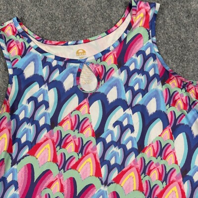 Paradise Bay Tank Dress Colorful Print Sleeveless Casual Keyhole Neck L Beach