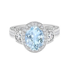 Oval Aquamarine Three Stone Ring Solitaire with Accents 925 Sterling Silver