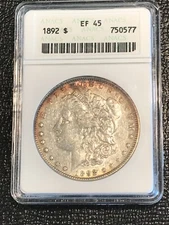 ANACS XF45 EF45 1892 P MORGAN SILVER DOLLAR-OLD SOAP BOX HOLDER-SEP556