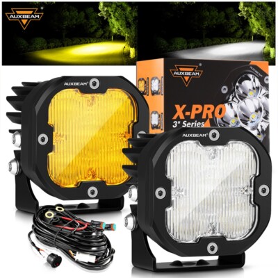 AUXBEAM 2PCS 3'' 80W LED Work Driving Lights White & Amber Pod Lights Flood Beam