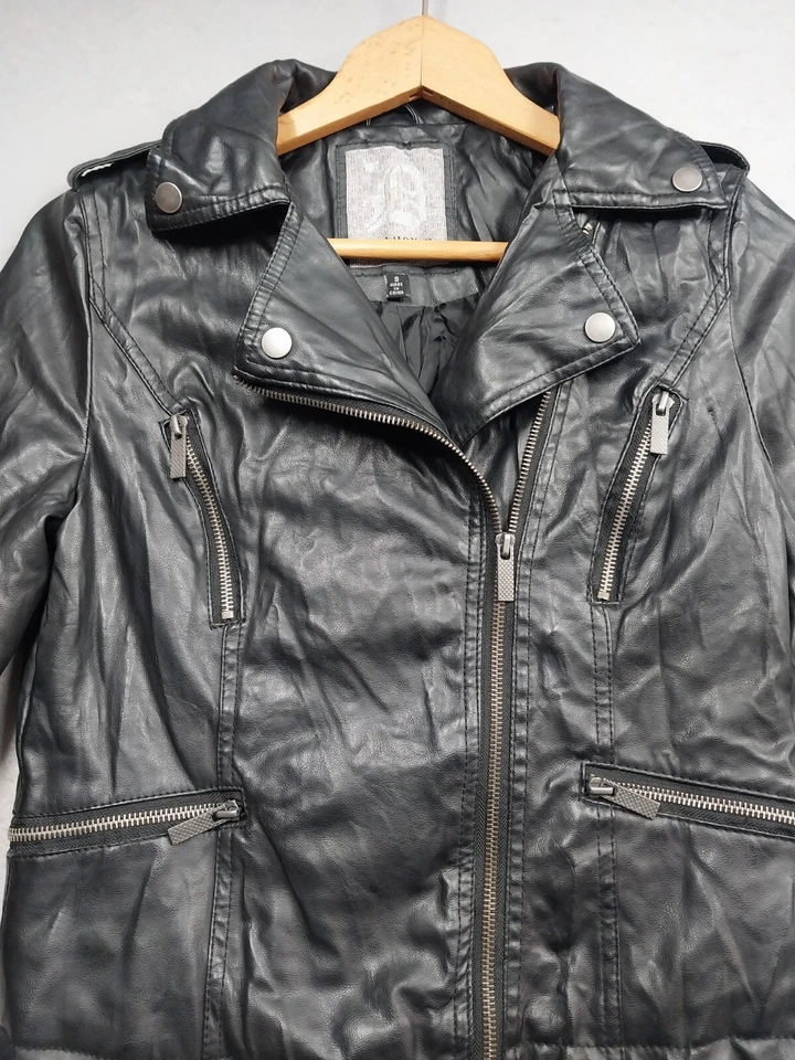 Dollhouse Faux Leather Jacket  Womens Sz Small Coat Black Biker Moto Full Zip - Image 2 of 4