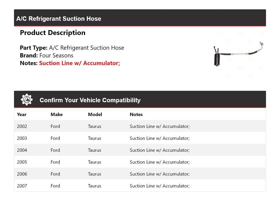 Manguera de succión de refrigerante aire acondicionado Ford Taurus 2002-2007 4 estaciones 2003 2004 2005 Foto 2 de 4