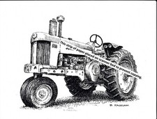 John Deere Model 630 Farm Tractor ~ Pen & Ink Print