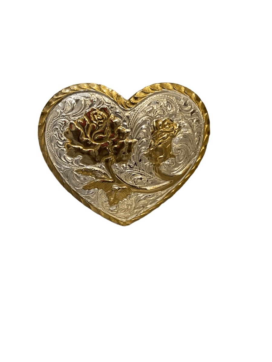 Crumrine Engraved Floral Silver Plate Bronze Belt Buckle  display picture 2